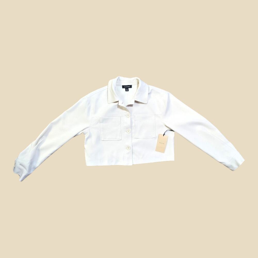 NWT Halogen Cropped Button Down Jacket in Eggshell Cream - Oversized XS